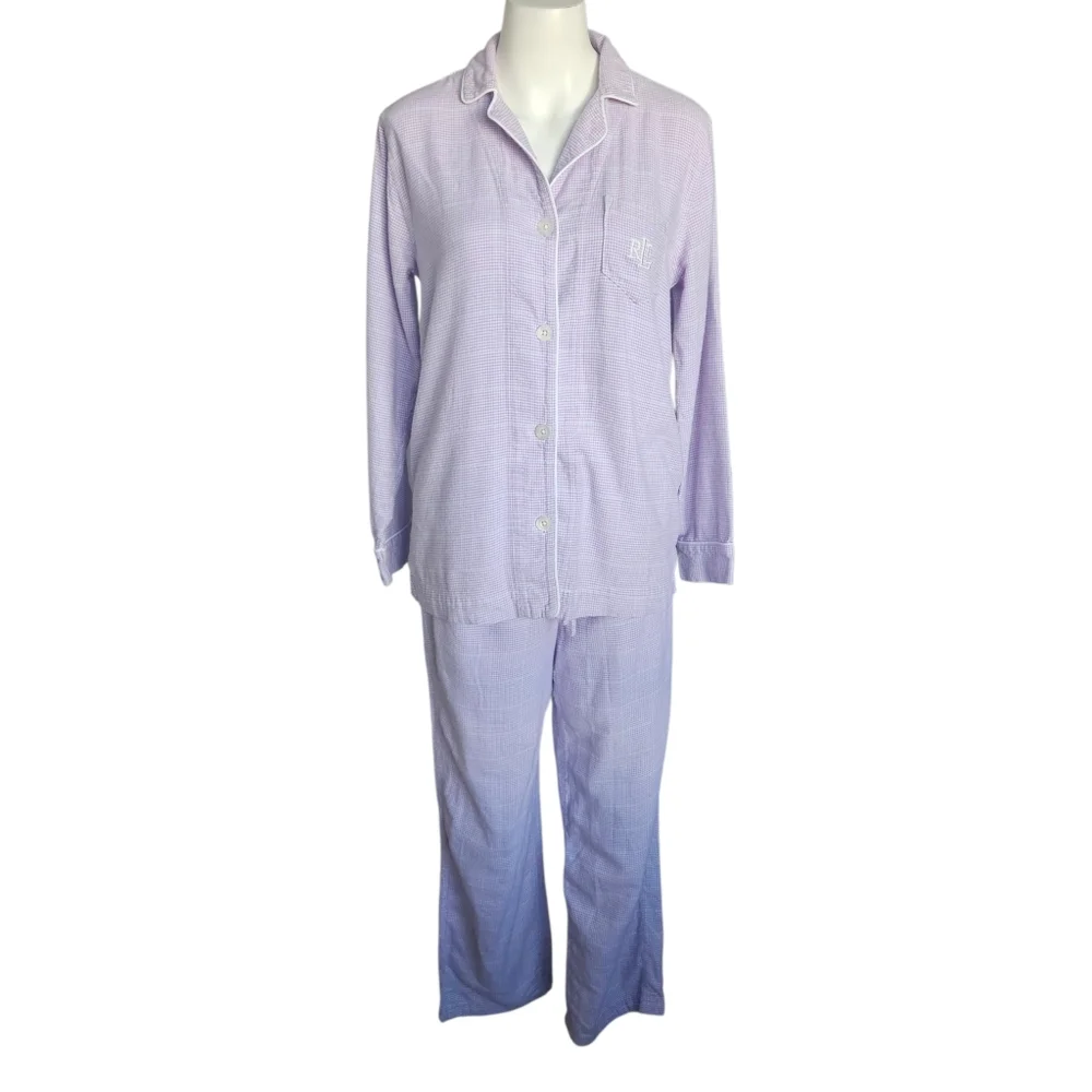 Lauren Ralph Lauren Lavender Plaid Cotton-Blend Twill Sleep‎ Set Sz Small
